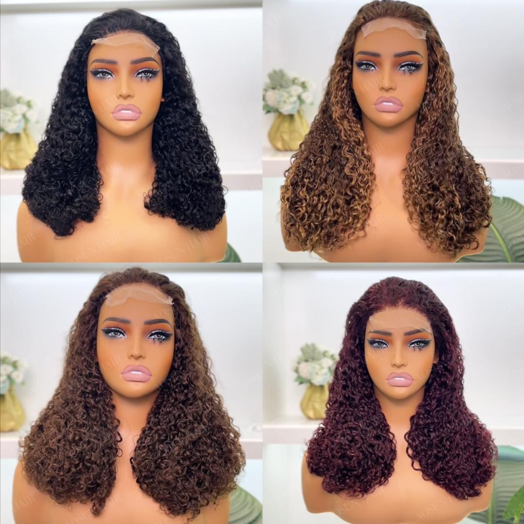 Double drawn curly hair 4x4 lace closure wigs